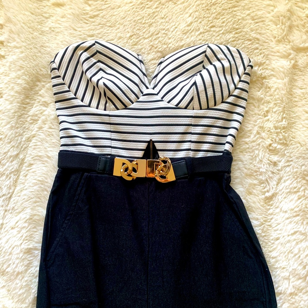 Material Girl Black & White Striped Jumpsuit